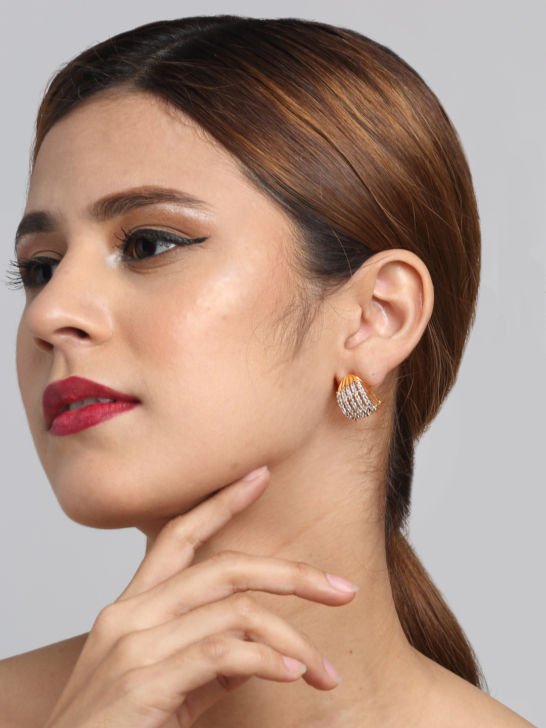 YouBella Jewellery Gold Plated American Diamond Studded Huggie Earrings for Girls and Women (YBEAR_33354) (Gold)